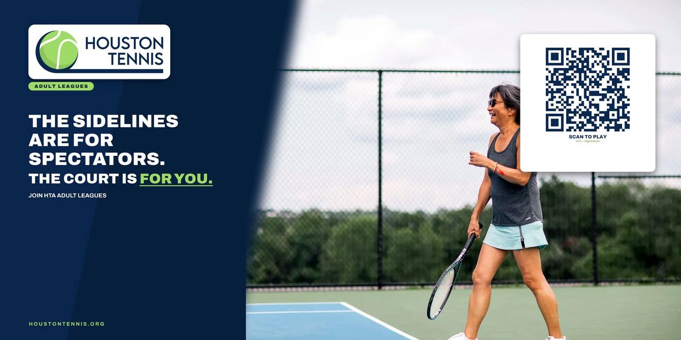HTA adult leagues banner: the sidelines are for spectators, the court is for you